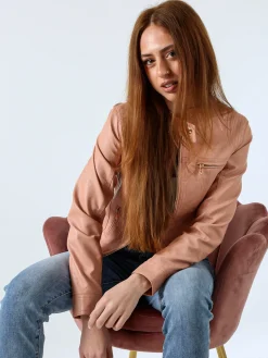 Solada Giacca in ecopelle da donna con zip - rosa