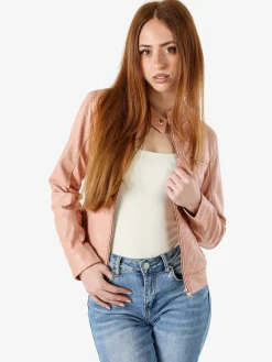 Solada Giacca in ecopelle da donna con zip - rosa