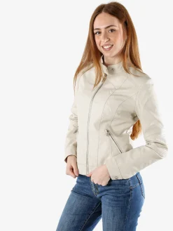 Solada Giacca in ecopelle da donna con zip - beige