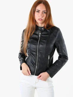 Solada Giacca in ecopelle da donna con zip - nero