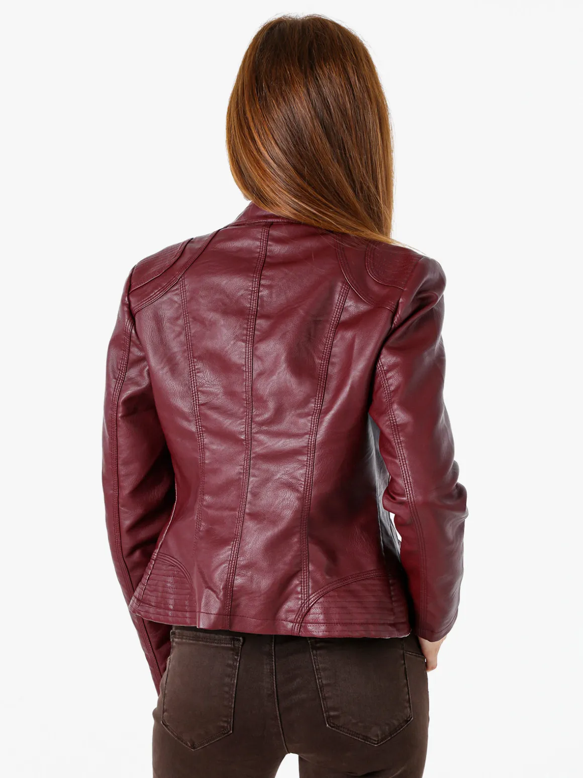 Solada Giacca in ecopelle da donna con zip - bordeaux
