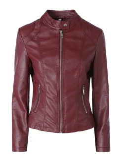Solada Giacca in ecopelle da donna con zip - bordeaux