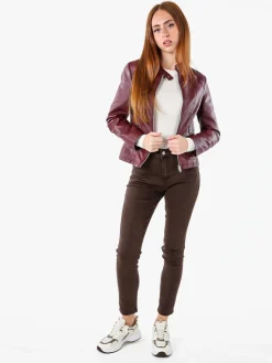 Solada Giacca in ecopelle da donna con zip - bordeaux
