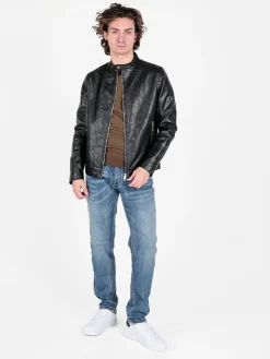 Solada Giacca in ecopelle da uomo con zip