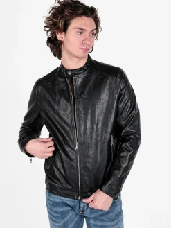 Solada Giacca in ecopelle da uomo con zip