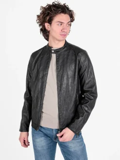 Solada Giacca in ecopelle da uomo con zip