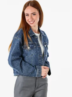 Solada Giacca in jeans da donna oversize con micro borchie - jeans