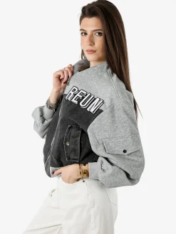 Solada Giacca in jeans da donna con dettagli in felpa - nero