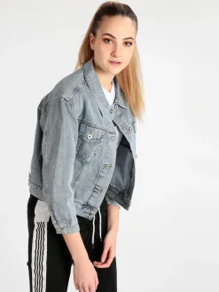 Solada Giacca in jeans donna con scritta dietro
