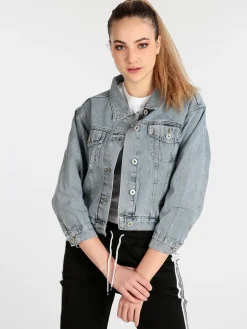 Solada Giacca in jeans donna con scritta dietro
