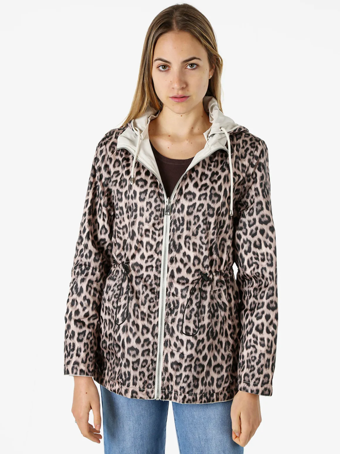Solada Giacca leggera da donna reversibile con cappuccio e zip - panna