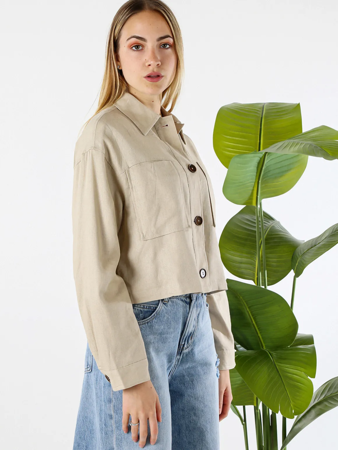 Solada Giacca oversize da donna in misto cotone e lino - khaki