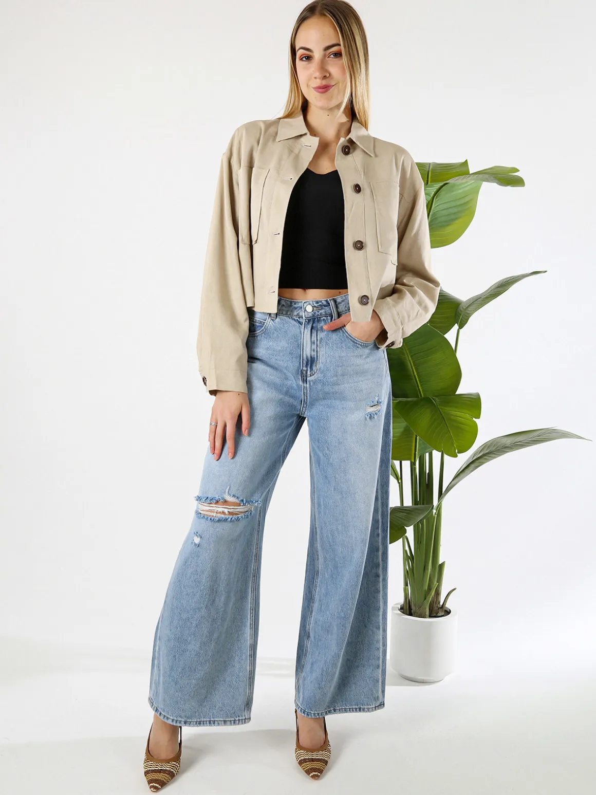 Solada Giacca oversize da donna in misto cotone e lino - khaki
