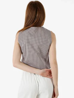 Solada Gilet da donna in cotone con stampa a quadretti - coffe