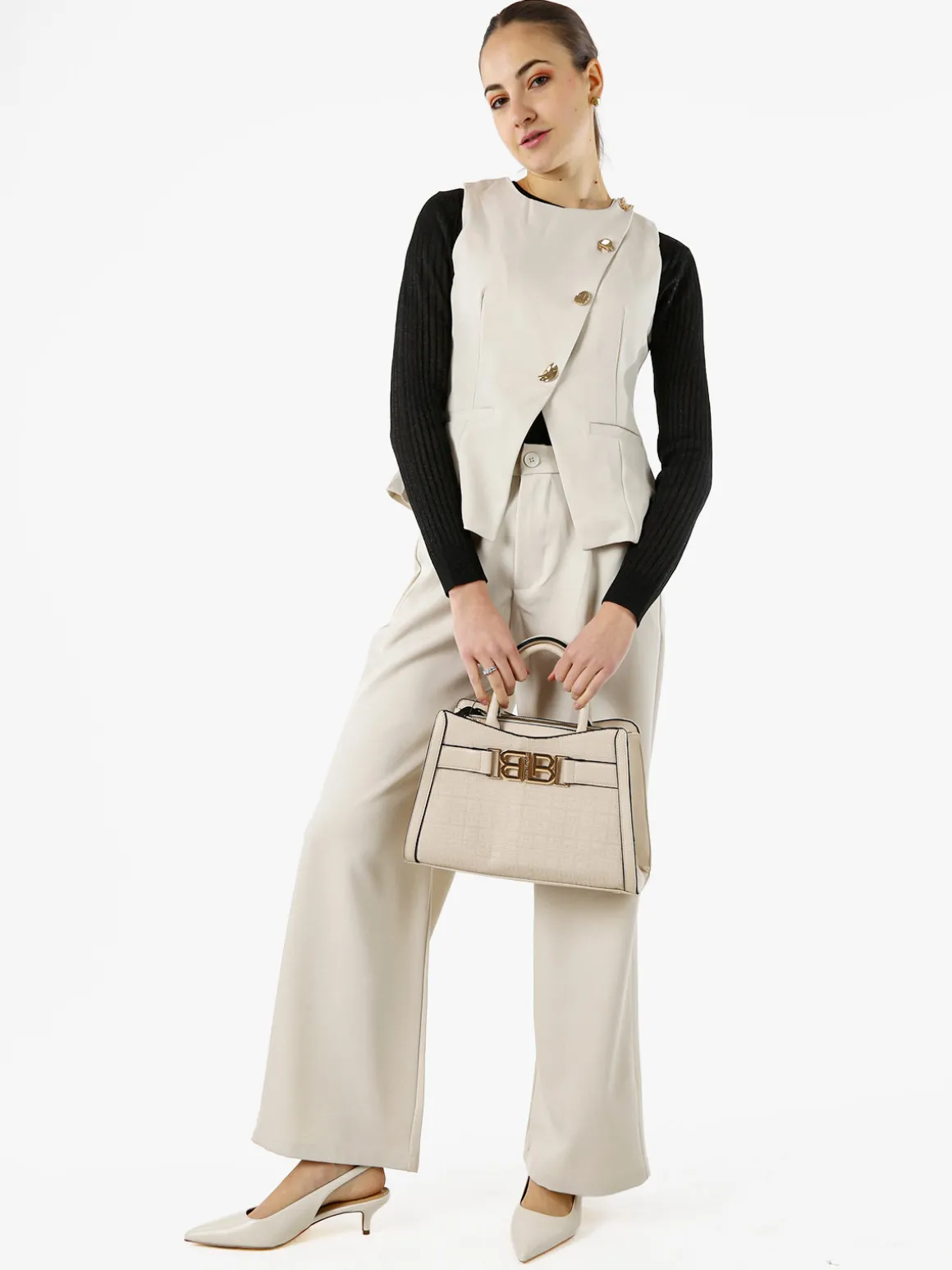 Solada Gilet donna a doppiopetto con bottoni dorati - beige