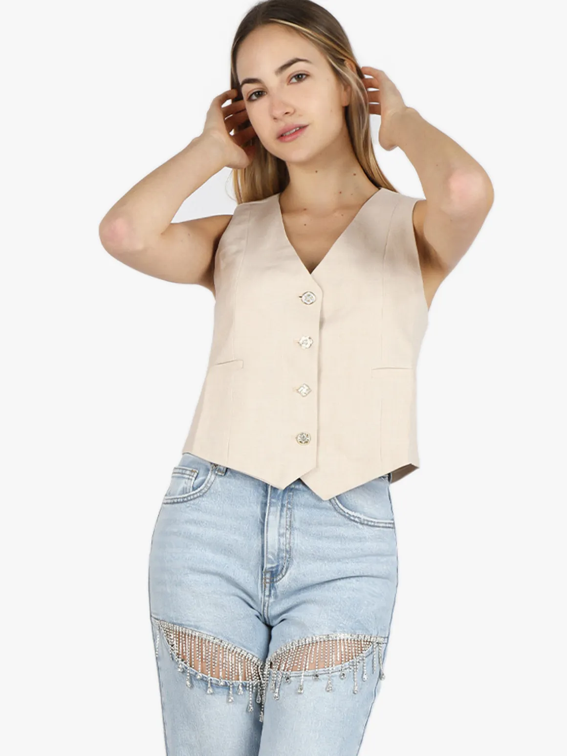 Solada Gilet donna con bottoni gioiello