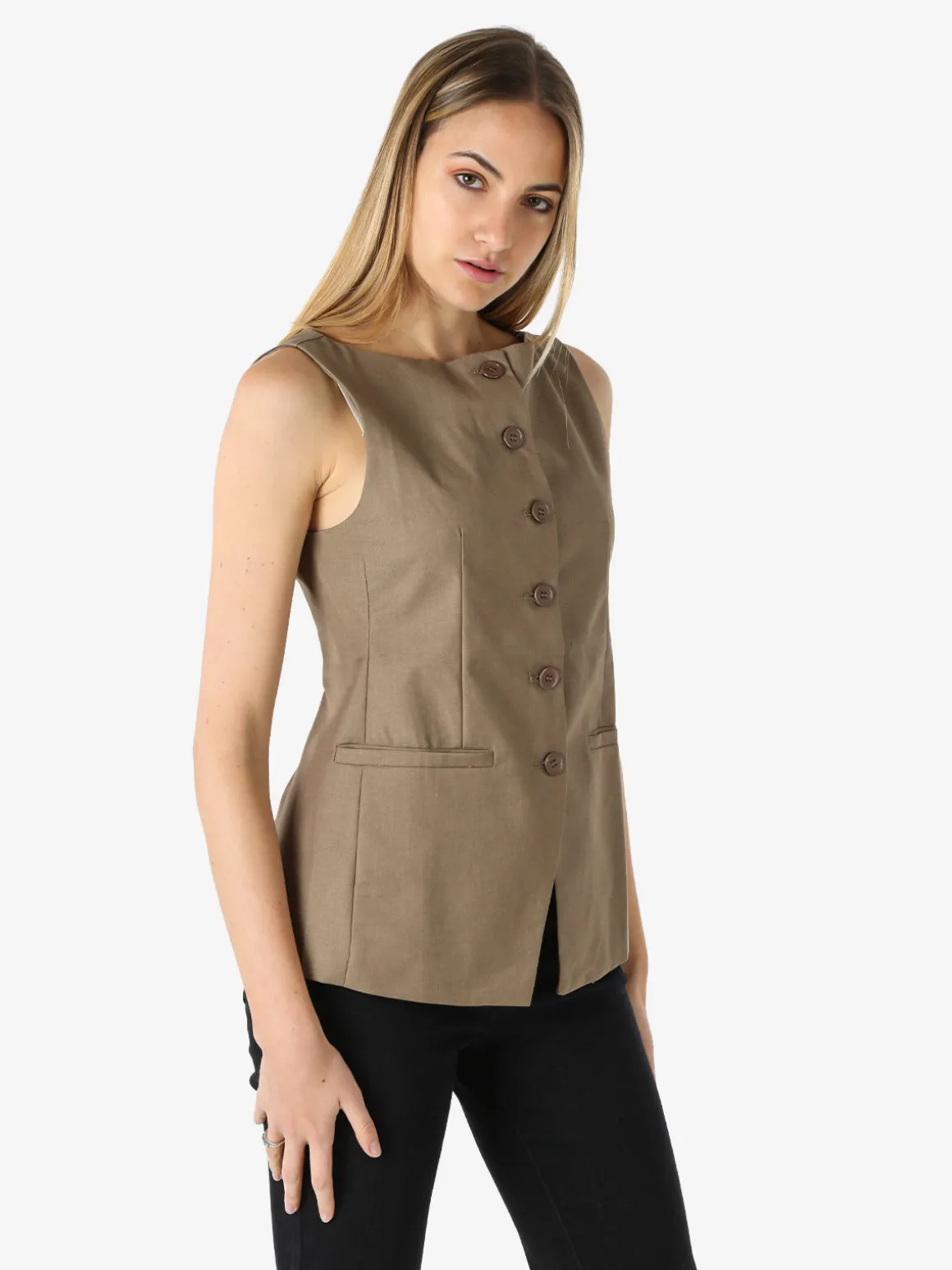 Solada Gilet donna con bottoni - khaki