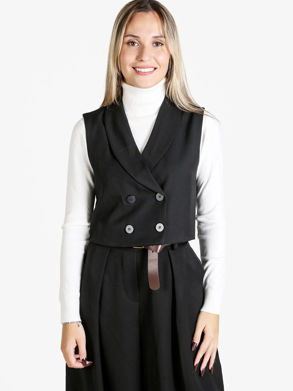 Solada Gilet donna crop a doppiopetto - nero