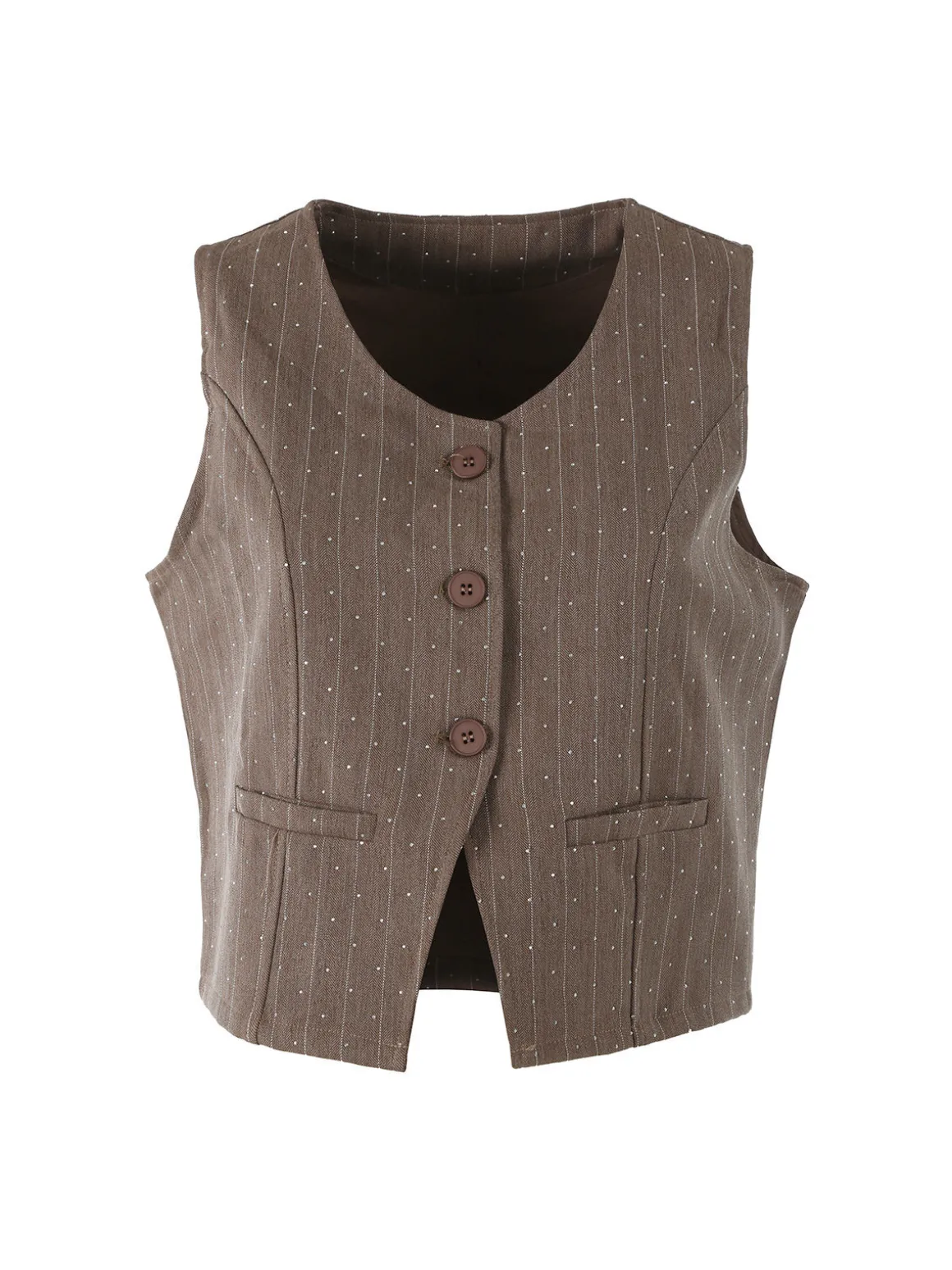 Solada Gilet donna elegante con micro borchie - marrone