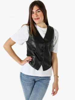 Solada Gilet donna in ecopelle - nero