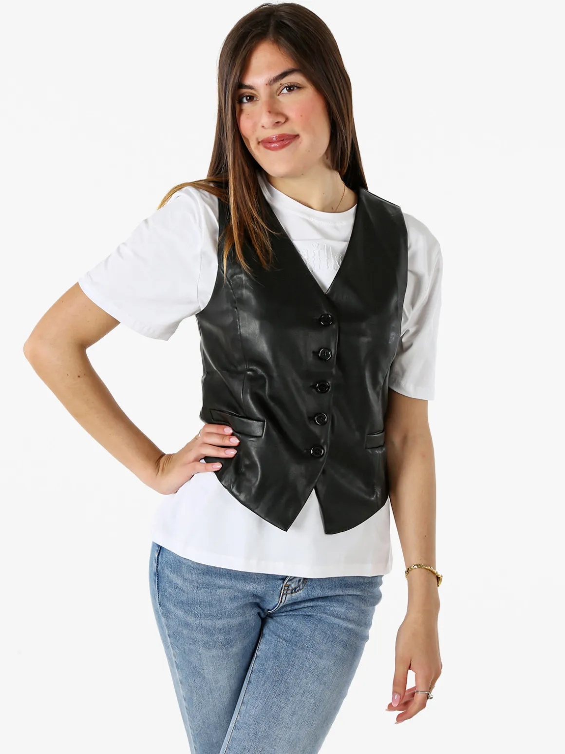 Solada Gilet donna in ecopelle - nero