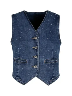 Solada Gilet donna in jeans con strass