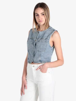 Solada Gilet donna in jeans con strass