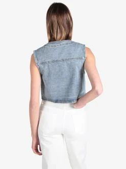 Solada Gilet donna in jeans con strass