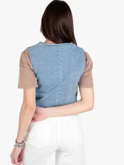 Solada Gilet donna in jeans con bottoni