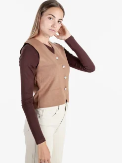 Solada Gilet donna in maglia con bottoni gioiello a cuore - cammello