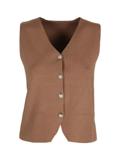 Solada Gilet donna in maglia con bottoni gioiello a cuore - cammello