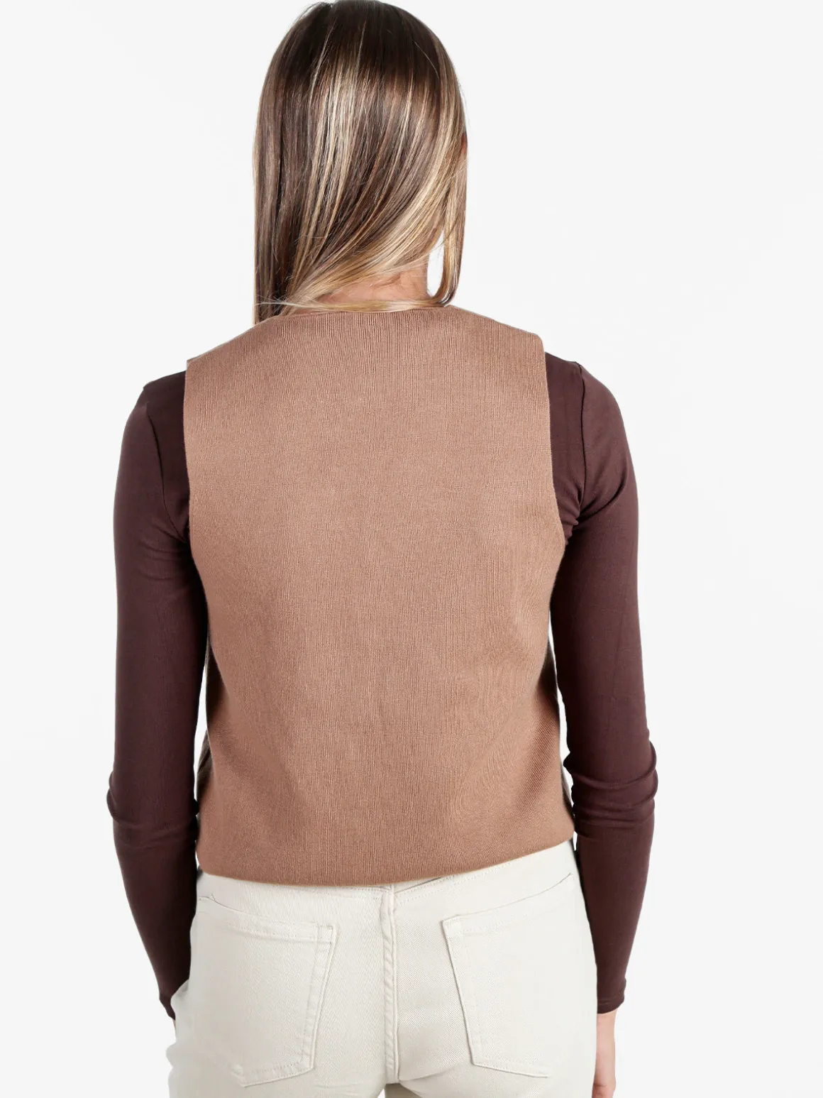 Solada Gilet donna in maglia con bottoni gioiello a cuore - cammello