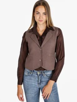 Solada Gilet donna in maglia con bottoni - marrone