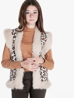 Solada Gilet donna in maglia con bordi in ecopelliccia