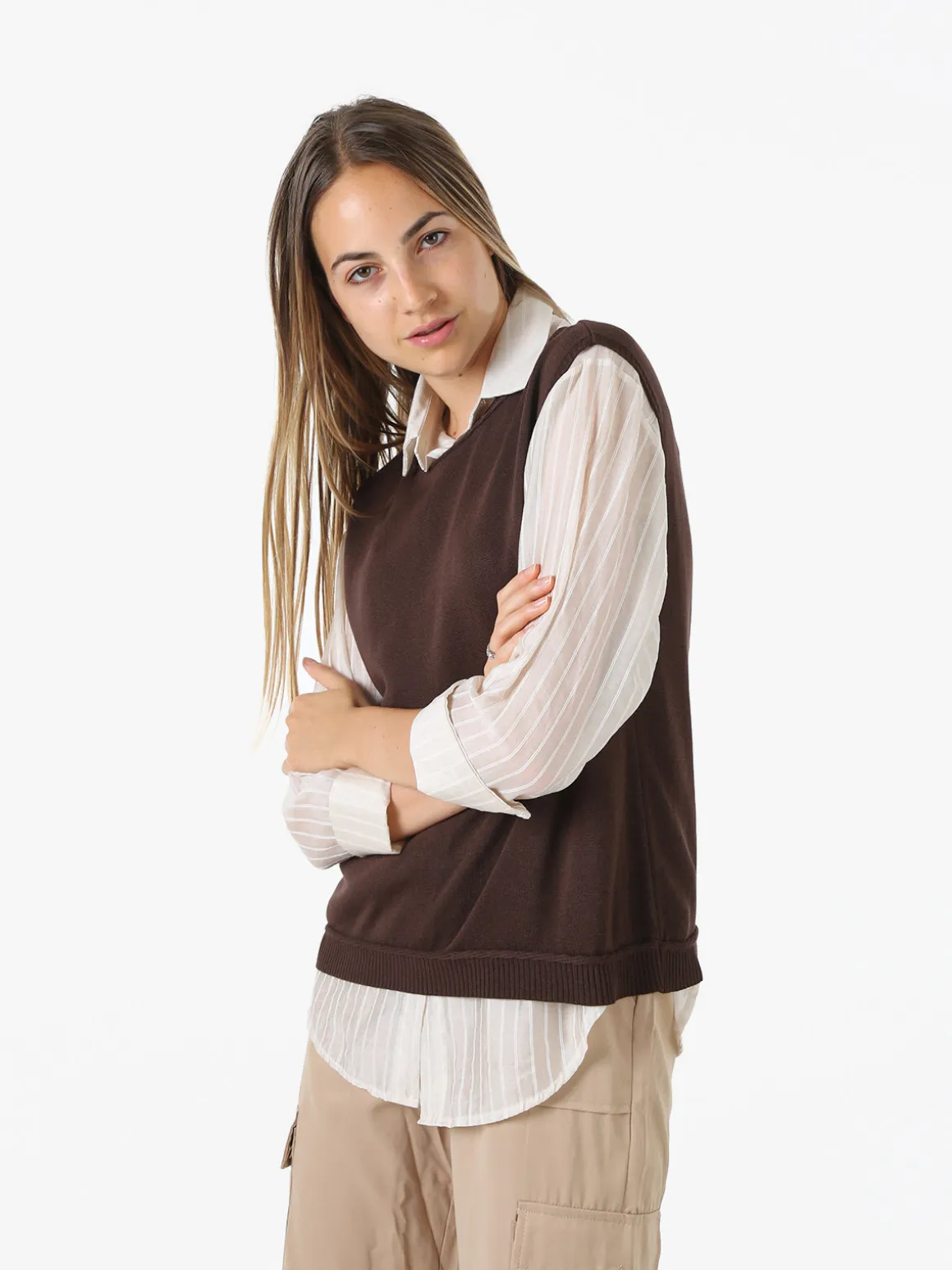 Solada Gilet donna in maglia fine - moro