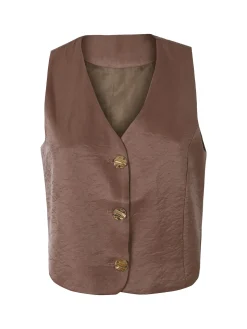 Solada Gilet donna in tessuto cangiante con bottoni dorati - moro