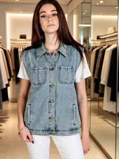 Solada Gilet in jeans da donna con tasche