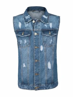 Solada Gilet in jeans da uomo con strappi