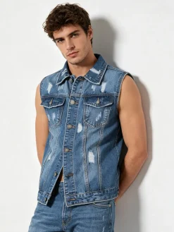 Solada Gilet in jeans da uomo con strappi