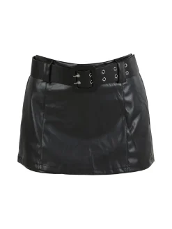 Solada Gonna a pantalone donna in ecopelle con cintura - nero