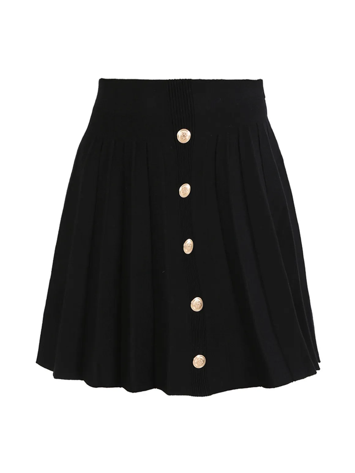 Solada Gonna donna plissettata in maglia con bottoni dorati - nero