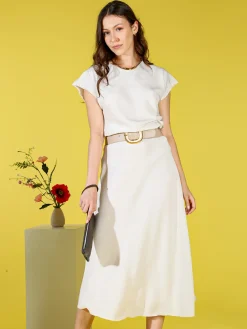 Solada Gonna lunga da donna con elastico in vita - beige