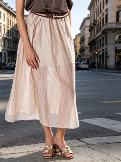 Solada Gonna lunga da donna con cintura bicolore in corda - beige