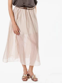 Solada Gonna lunga da donna con cintura bicolore in corda - beige