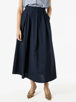 Solada Gonna midi da donna in cotone - blu scuro