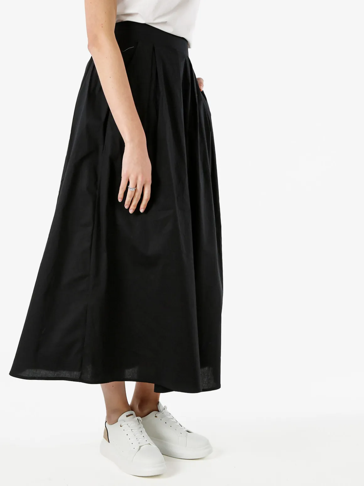 Solada Gonna midi da donna in cotone - nero