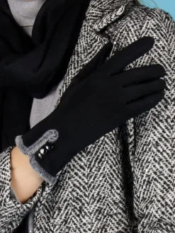 Solada Guanti da donna con bottoncini e bordo fine in pelliccia sintetica