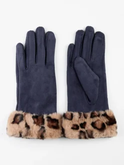 Solada Guanti da donna scamosciati con bordo animalier in pelliccia sintetica
