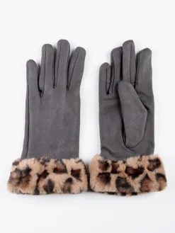 Solada Guanti da donna scamosciati con bordo animalier in pelliccia sintetica