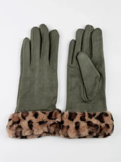 Solada Guanti da donna scamosciati con bordo animalier in pelliccia sintetica